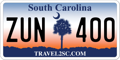 SC license plate ZUN400