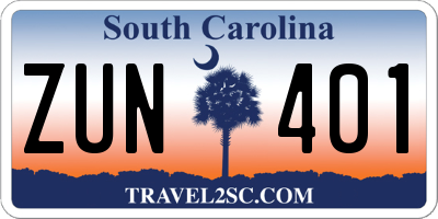 SC license plate ZUN401