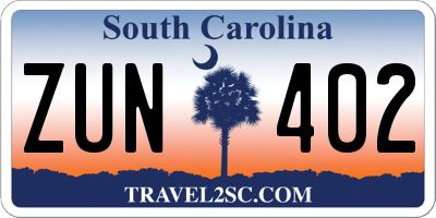 SC license plate ZUN402