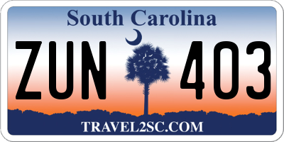 SC license plate ZUN403