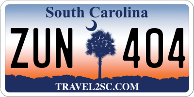 SC license plate ZUN404