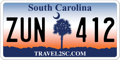 SC license plate ZUN412