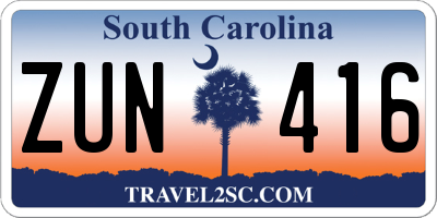 SC license plate ZUN416