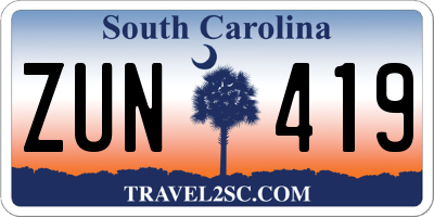 SC license plate ZUN419
