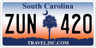 SC license plate ZUN420