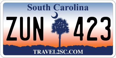 SC license plate ZUN423