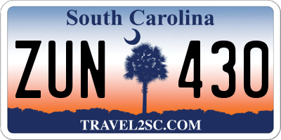 SC license plate ZUN430
