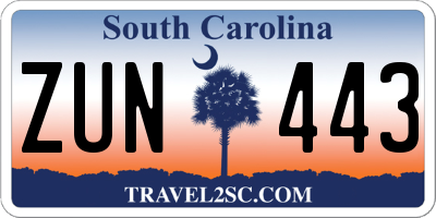 SC license plate ZUN443
