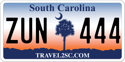 SC license plate ZUN444