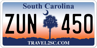 SC license plate ZUN450