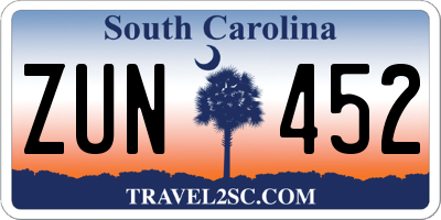 SC license plate ZUN452