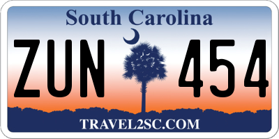 SC license plate ZUN454