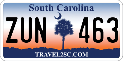 SC license plate ZUN463