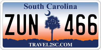 SC license plate ZUN466