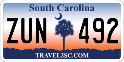 SC license plate ZUN492