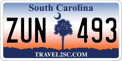 SC license plate ZUN493