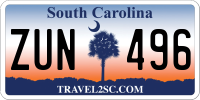 SC license plate ZUN496