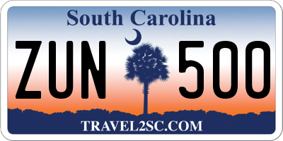 SC license plate ZUN500