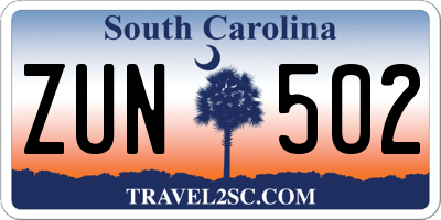 SC license plate ZUN502