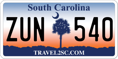 SC license plate ZUN540