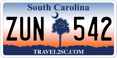 SC license plate ZUN542