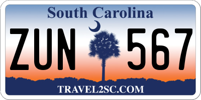 SC license plate ZUN567