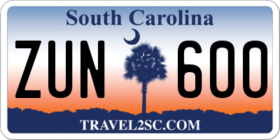 SC license plate ZUN600