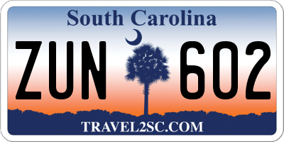 SC license plate ZUN602