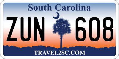SC license plate ZUN608