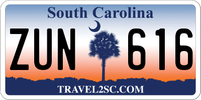 SC license plate ZUN616