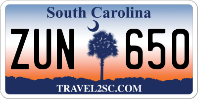 SC license plate ZUN650