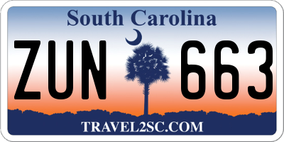 SC license plate ZUN663