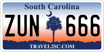 SC license plate ZUN666