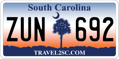 SC license plate ZUN692