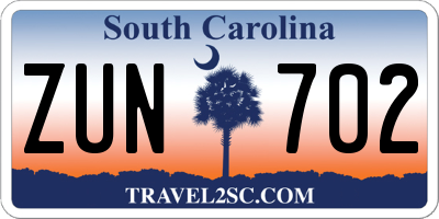 SC license plate ZUN702
