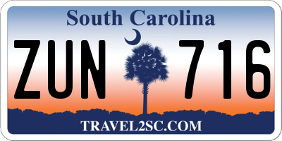 SC license plate ZUN716