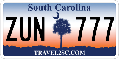 SC license plate ZUN777