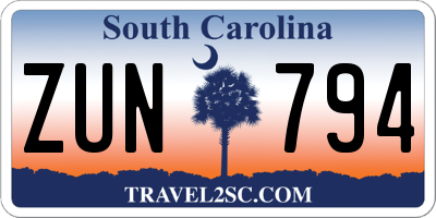 SC license plate ZUN794