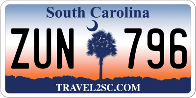 SC license plate ZUN796