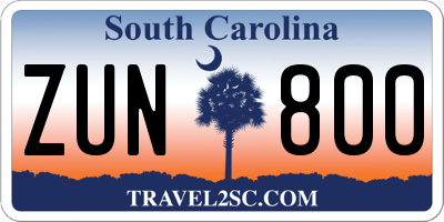 SC license plate ZUN800