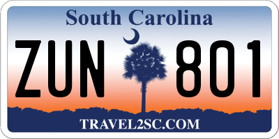 SC license plate ZUN801