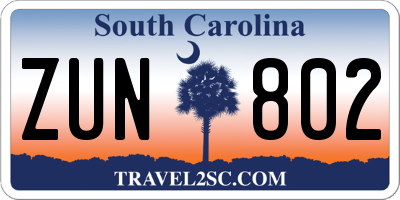 SC license plate ZUN802