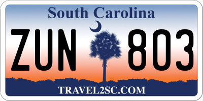 SC license plate ZUN803