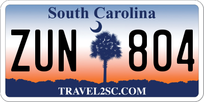 SC license plate ZUN804