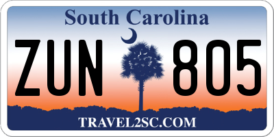 SC license plate ZUN805