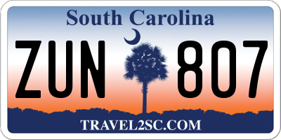 SC license plate ZUN807