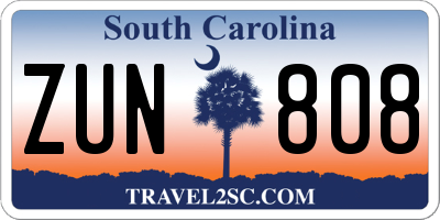 SC license plate ZUN808