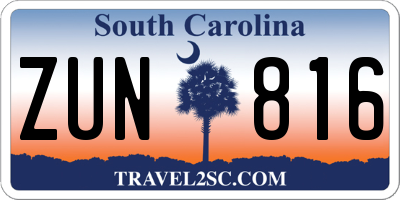 SC license plate ZUN816