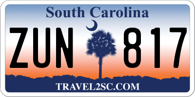SC license plate ZUN817
