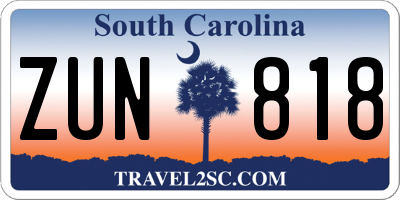 SC license plate ZUN818